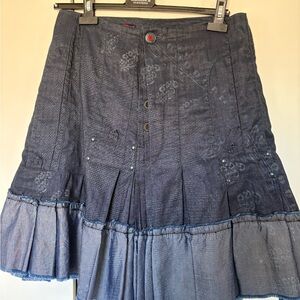 Marithe Francois Girbaud Navy Blue Tiered A-Line Skirt